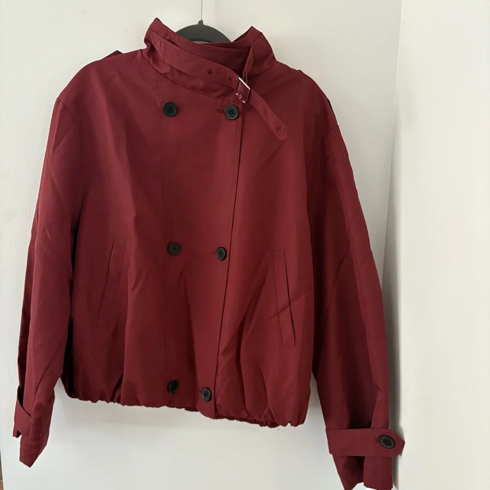 Commense Vintage Loose Trench Coat In Burgundy Size L NWT - Picture 7 of 14